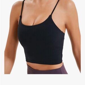 Black Spaghetti Strap Crop Fitness Workout Top with Padding - Size L 🖤
